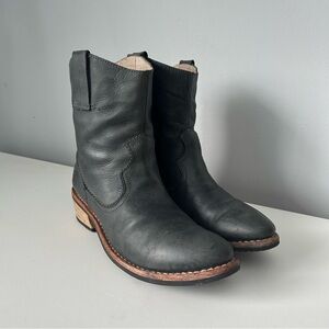[8] Bussola Good Year Blue Grey Soft Leather Chunky Heel Short Western Boot